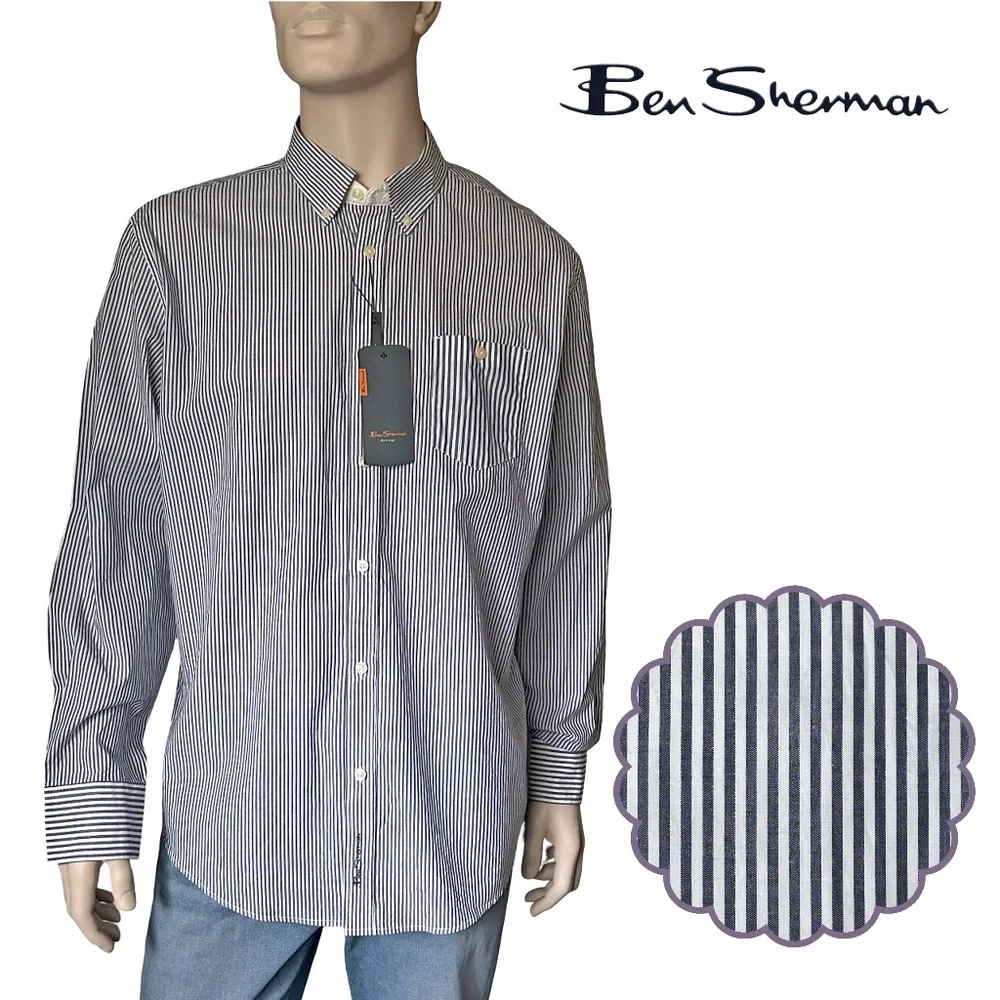 Ben Sherman Easy Fit Union Shirt Long Sleeve Stripe Cotton Button Down Collar - Picture 2 of 12